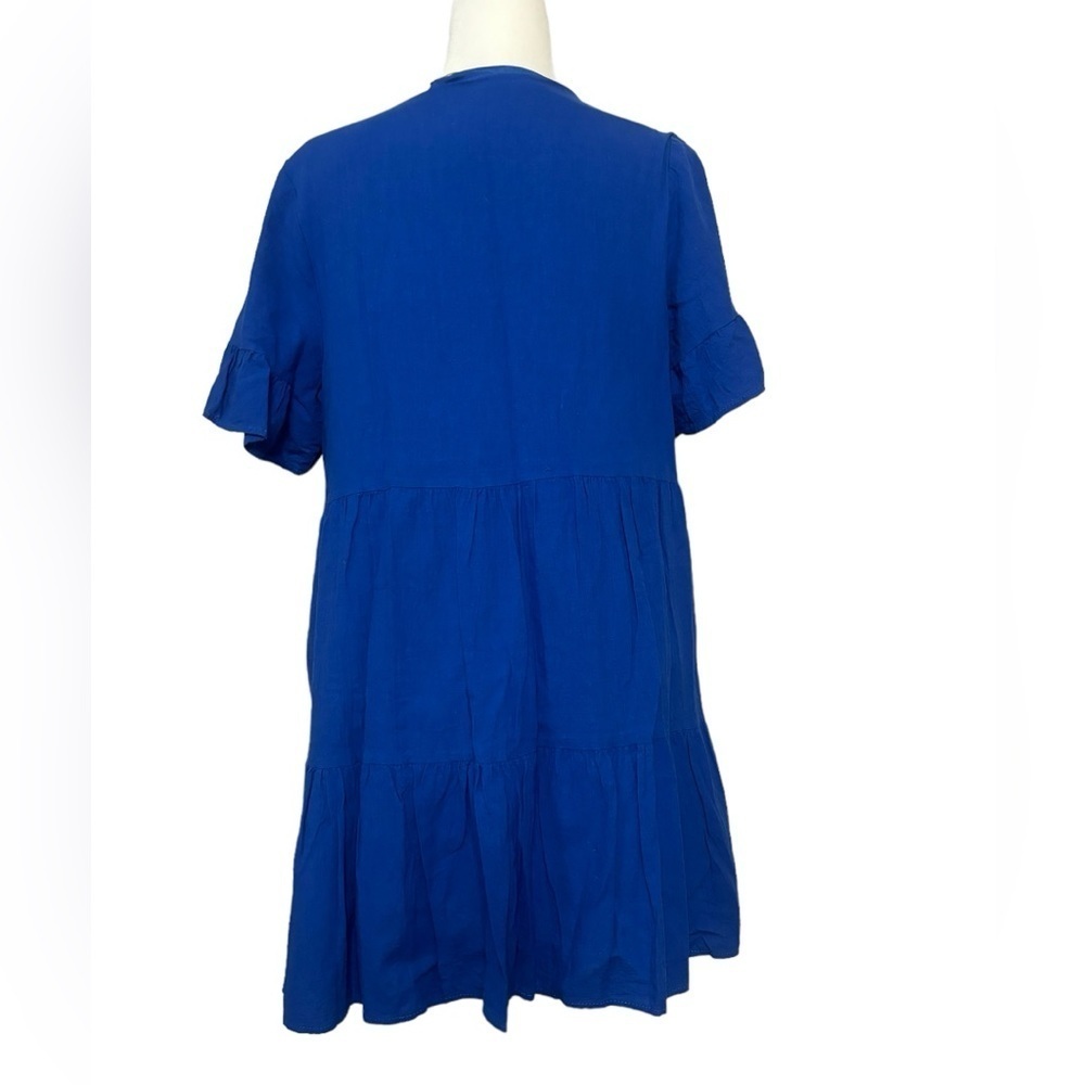 FANCYINN Womens Royal Blue Tiered 1/2 Sleeve Side Zip Dress w/Pockets Si… - Picture 4 of 11